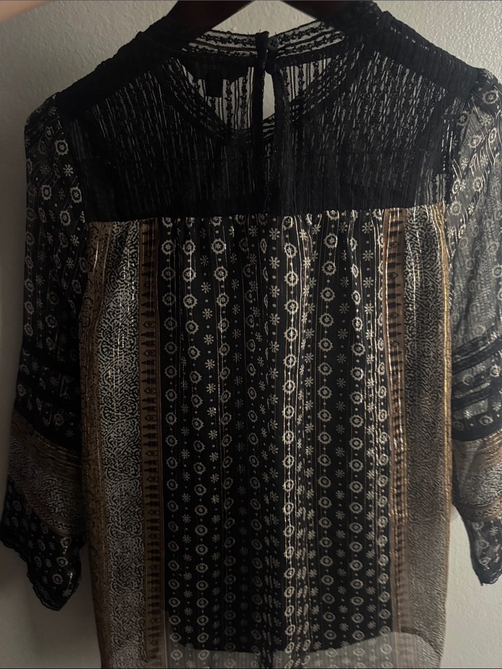 Lucky Brand Black and Tan Printed Sheer Blouse - Picture 4 of 4